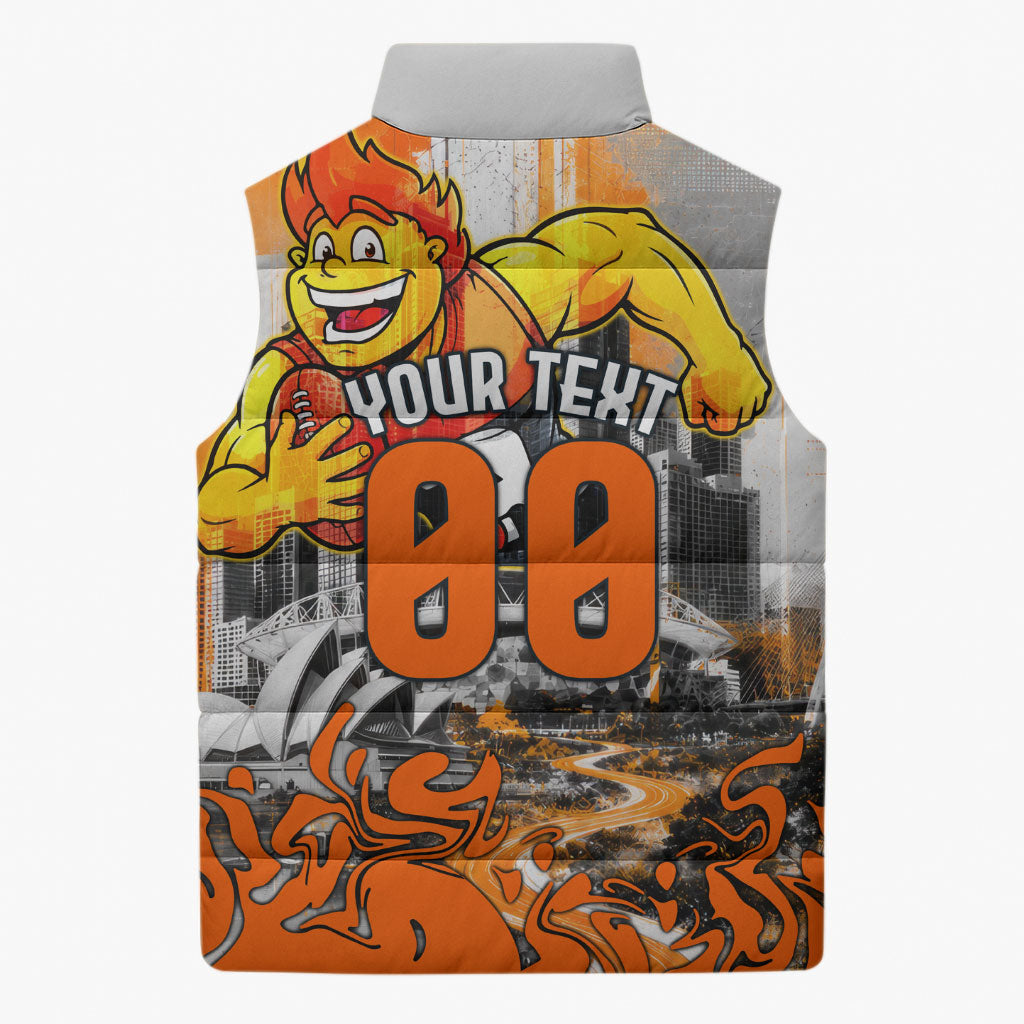 Personalised Greater Western Sydney Giants City Of Football Team Sleeveless Puffer Jacket Sydney City Skyline Illustration Sport Fan