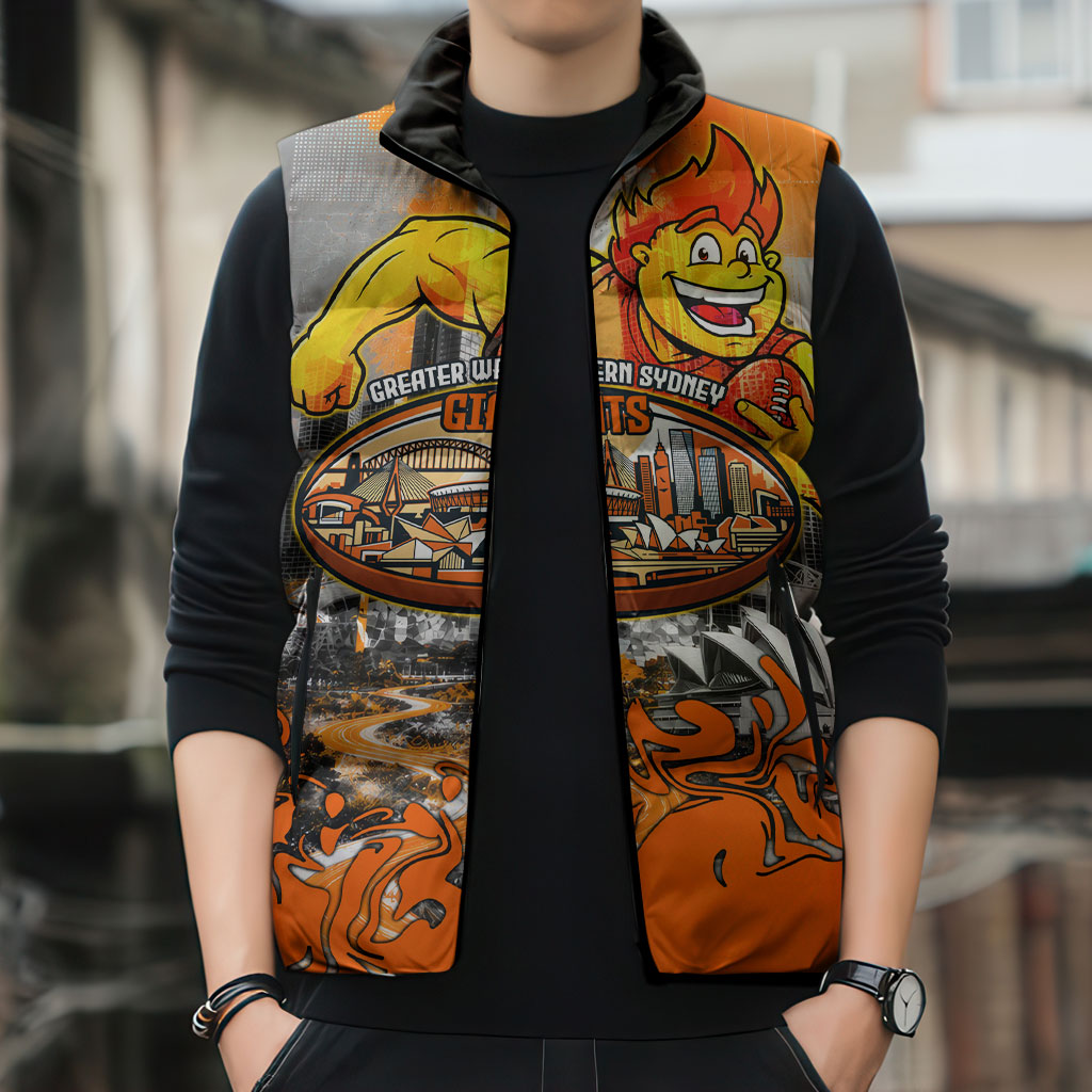 Personalised Greater Western Sydney Giants City Of Football Team Sleeveless Puffer Jacket Sydney City Skyline Illustration Sport Fan