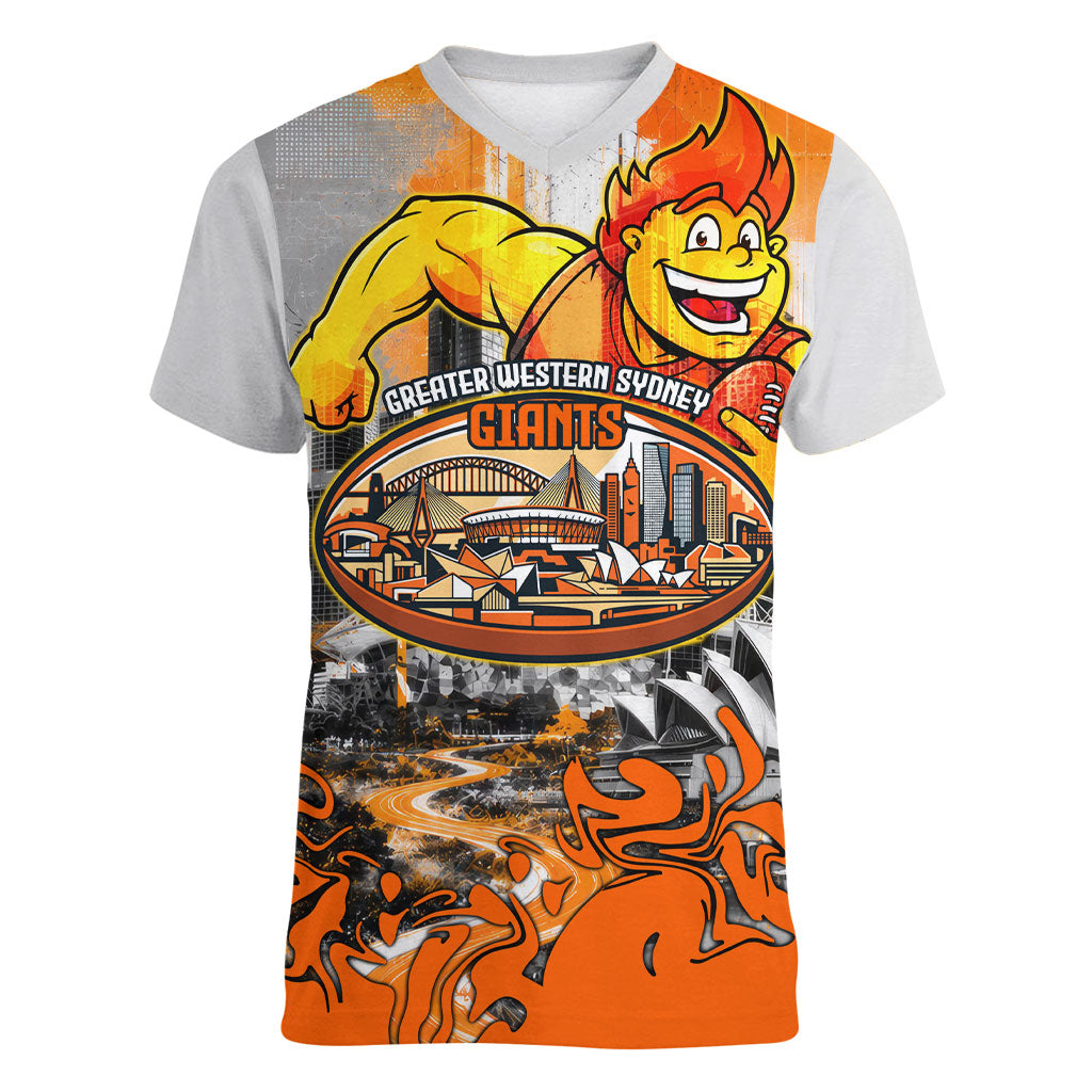 Personalised Greater Western Sydney Giants City Of Football Team Women V-Neck T-Shirt Sydney City Skyline Illustration Sport Fan