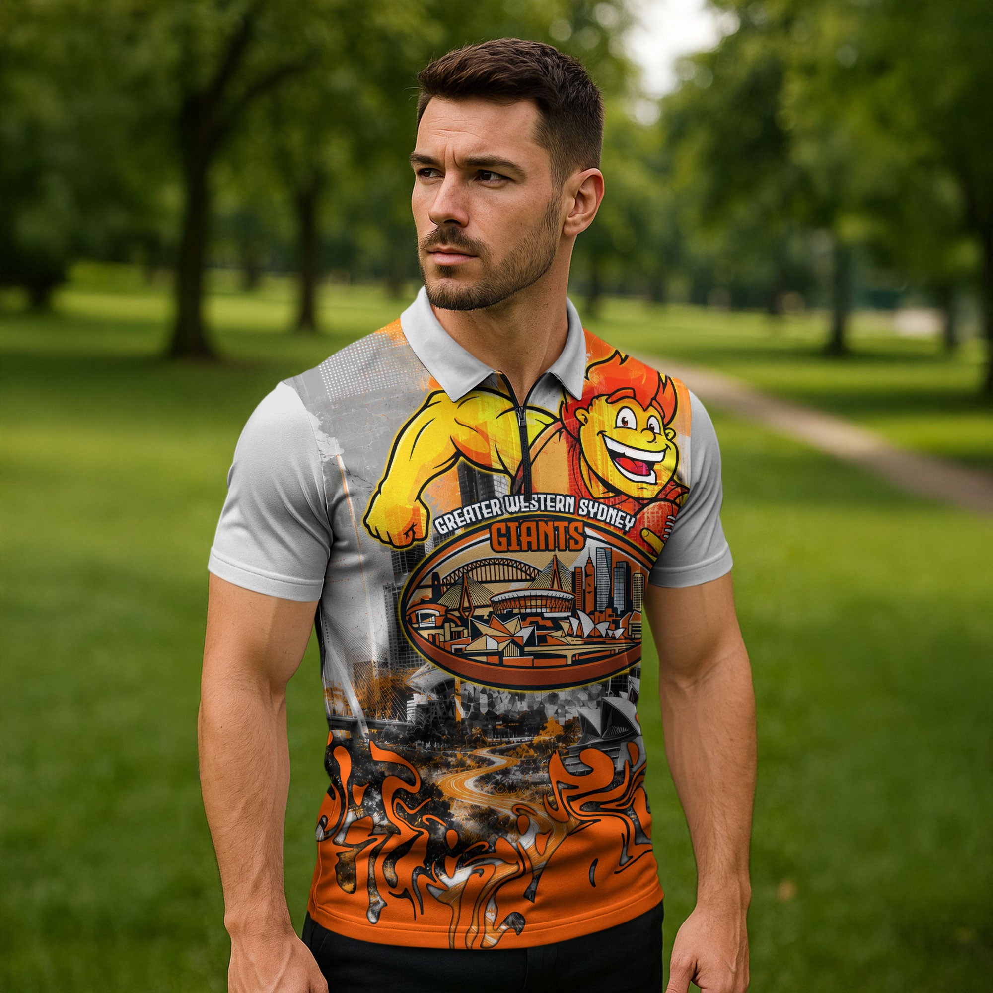 Personalised Greater Western Sydney Giants City Of Football Team Zipper Polo Shirt Sydney City Skyline Illustration Sport Fan