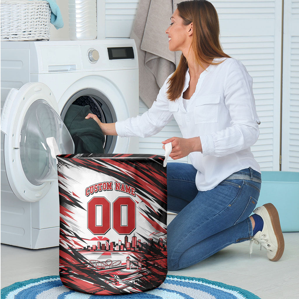Personalised St Kilda Saints Fan Pride Laundry Basket Crusader Mascot Graphic Art With Melbourne City Skyline