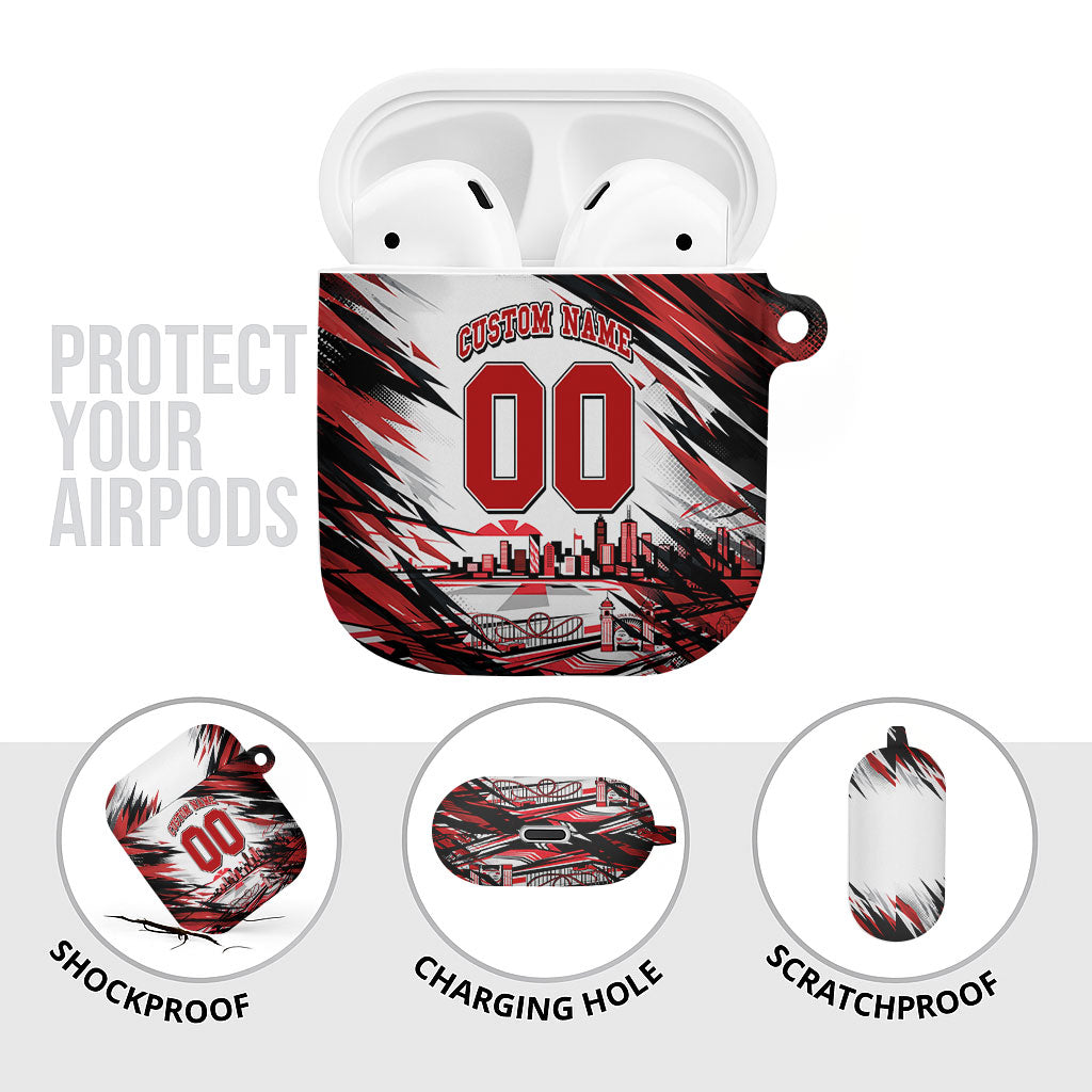 Personalised St Kilda Saints Fan Pride AirPods Case Crusader Mascot Graphic Art With Melbourne City Skyline