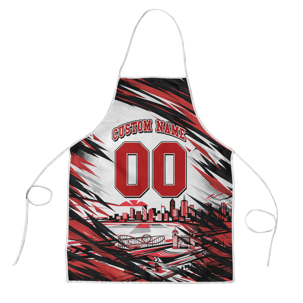 Personalised St Kilda Saints Fan Pride Apron Crusader Mascot Graphic Art With Melbourne City Skyline
