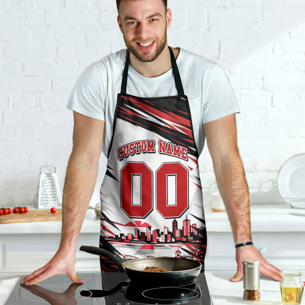 Personalised St Kilda Saints Fan Pride Apron Crusader Mascot Graphic Art With Melbourne City Skyline