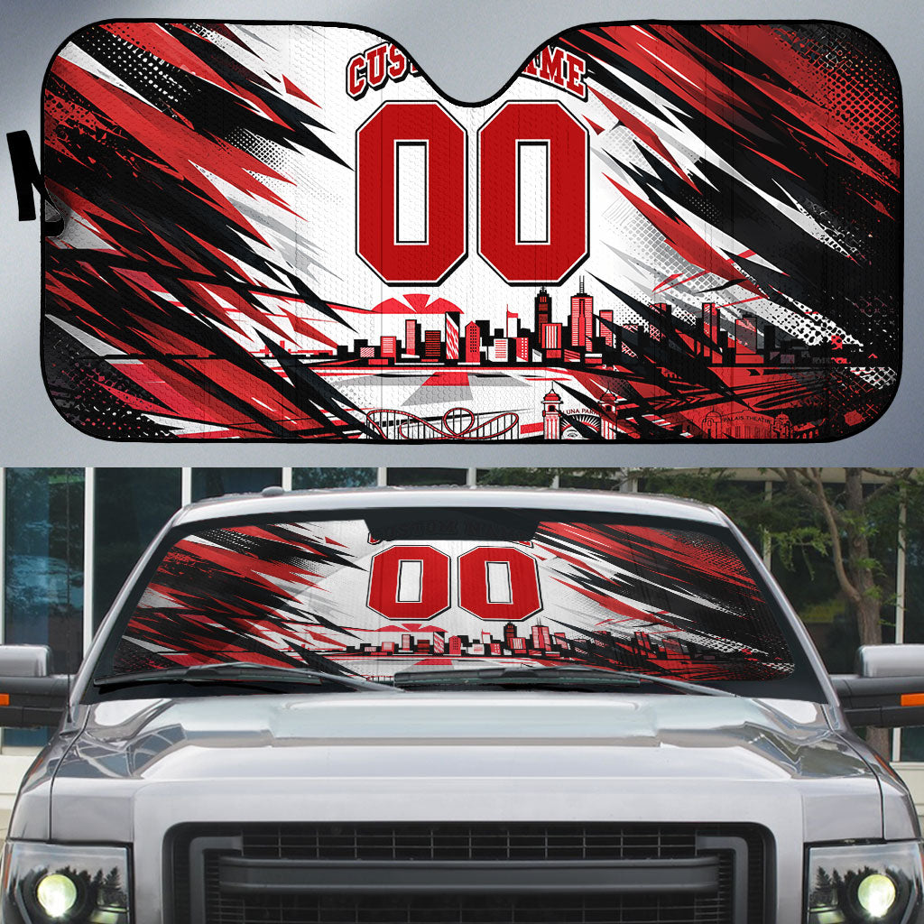 Personalised St Kilda Saints Fan Pride Auto Sun Shade Crusader Mascot Graphic Art With Melbourne City Skyline