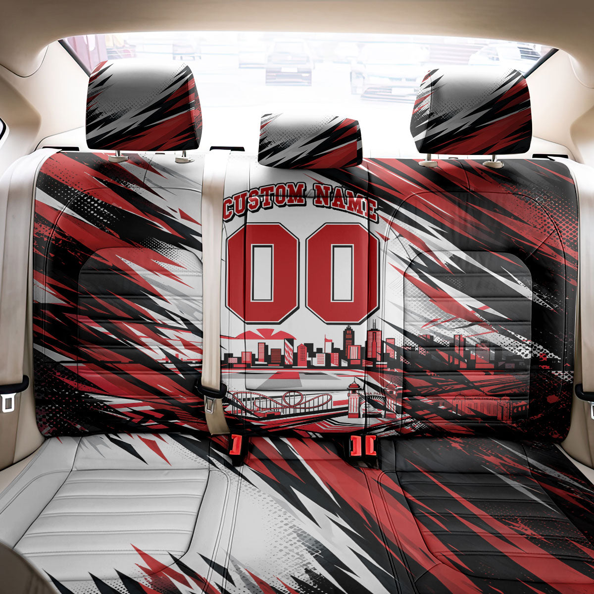 Personalised St Kilda Saints Fan Pride Back Car Seat Cover Crusader Mascot Graphic Art With Melbourne City Skyline