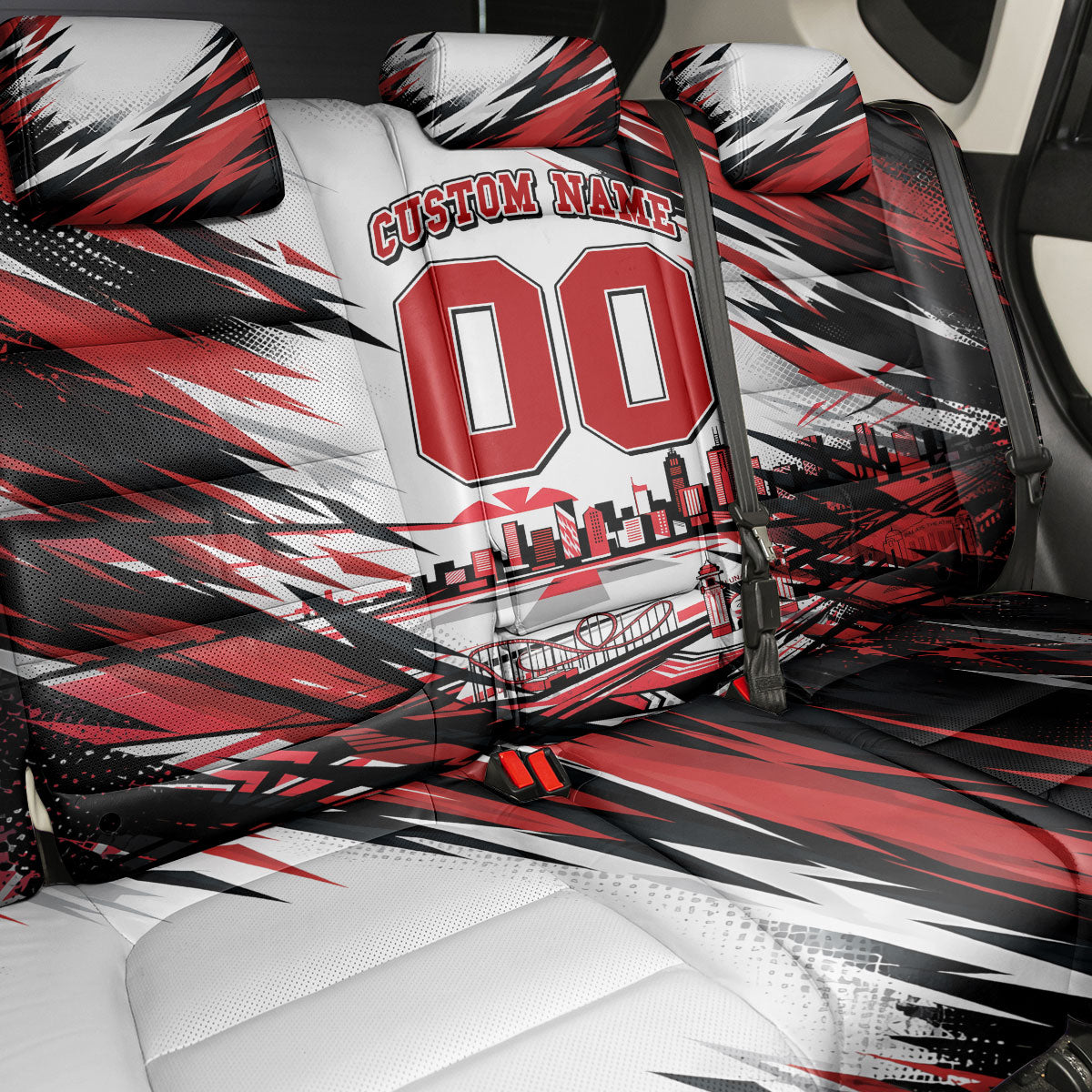 Personalised St Kilda Saints Fan Pride Back Car Seat Cover Crusader Mascot Graphic Art With Melbourne City Skyline