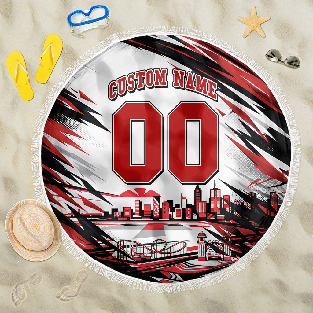 Personalised St Kilda Saints Fan Pride Beach Blanket Crusader Mascot Graphic Art With Melbourne City Skyline