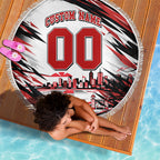 Personalised St Kilda Saints Fan Pride Beach Blanket Crusader Mascot Graphic Art With Melbourne City Skyline