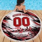 Personalised St Kilda Saints Fan Pride Beach Blanket Crusader Mascot Graphic Art With Melbourne City Skyline