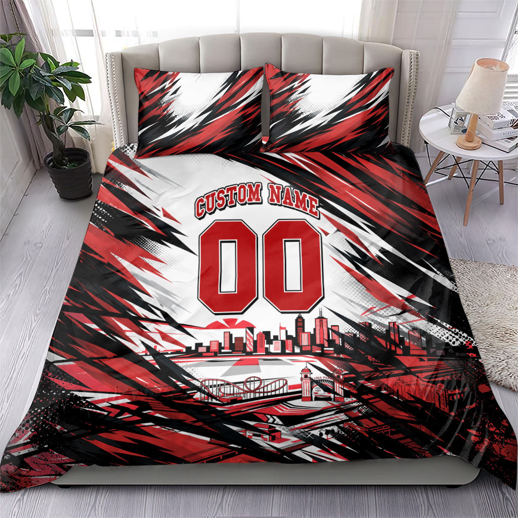Personalised St Kilda Saints Fan Pride Bedding Set Crusader Mascot Graphic Art With Melbourne City Skyline