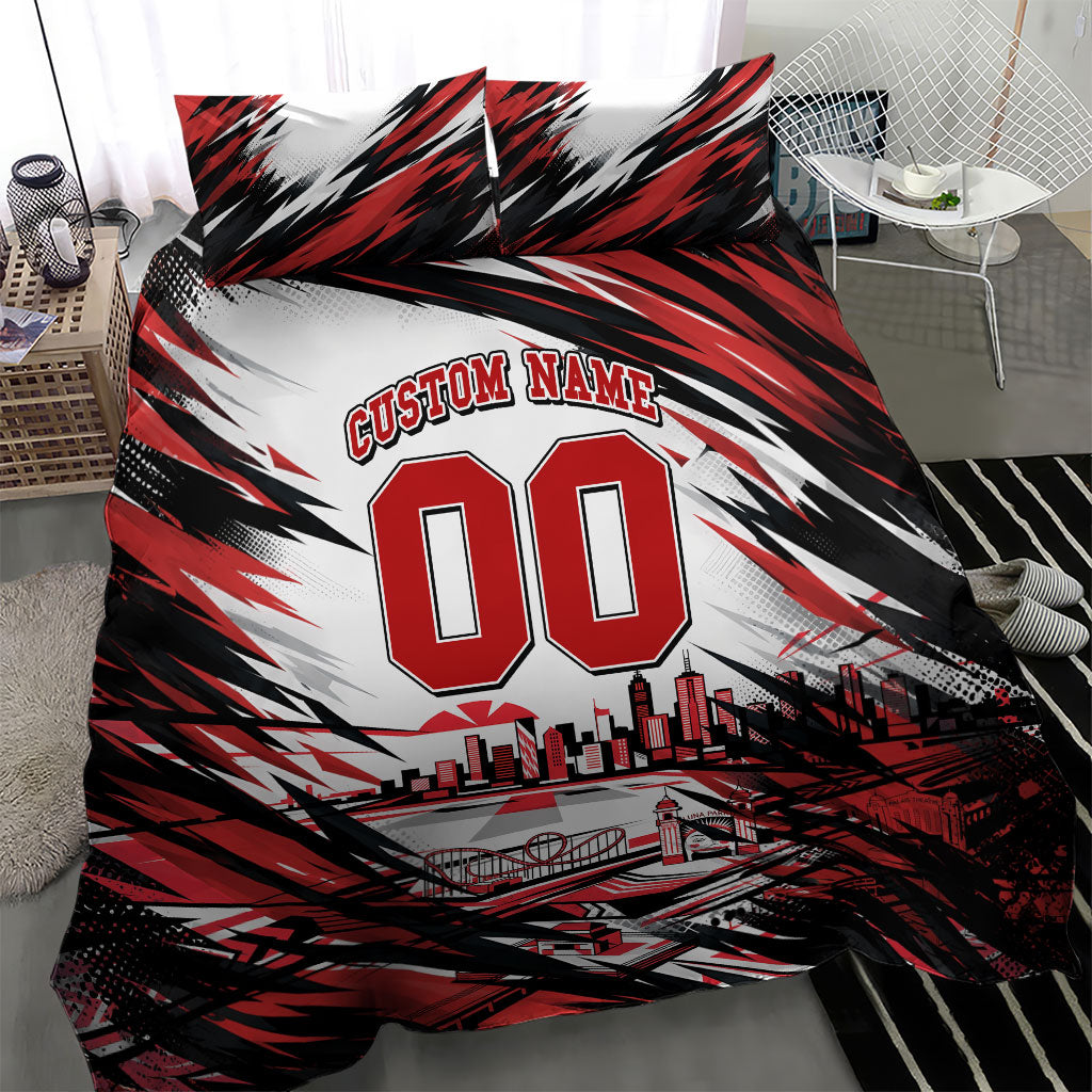 Personalised St Kilda Saints Fan Pride Bedding Set Crusader Mascot Graphic Art With Melbourne City Skyline