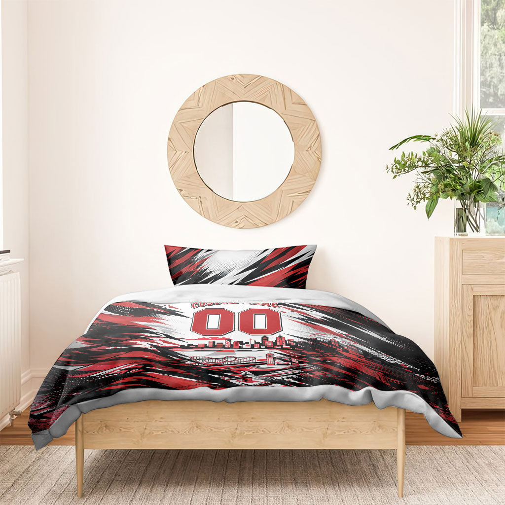 Personalised St Kilda Saints Fan Pride Bedding Set Crusader Mascot Graphic Art With Melbourne City Skyline