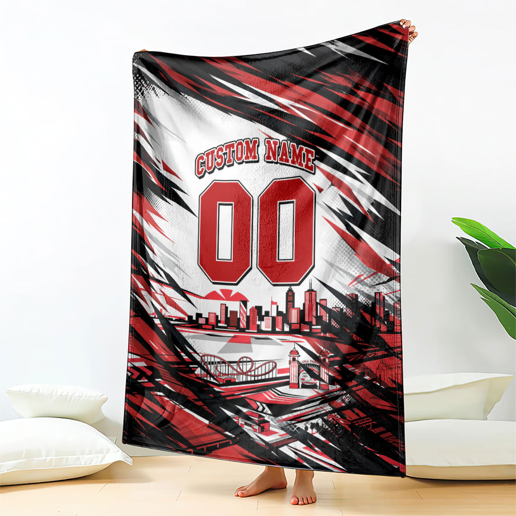 Personalised St Kilda Saints Fan Pride Blanket Crusader Mascot Graphic Art With Melbourne City Skyline