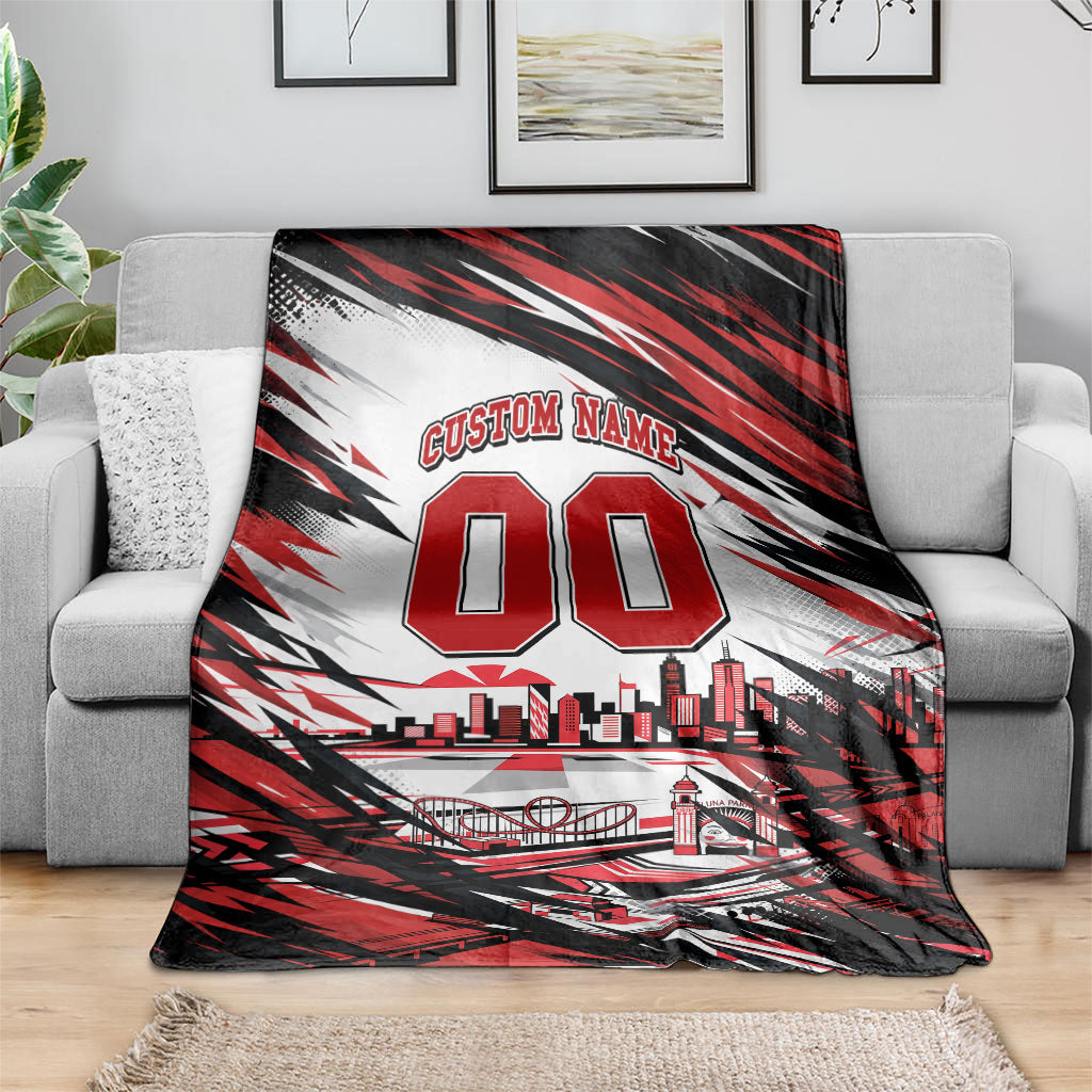 Personalised St Kilda Saints Fan Pride Blanket Crusader Mascot Graphic Art With Melbourne City Skyline