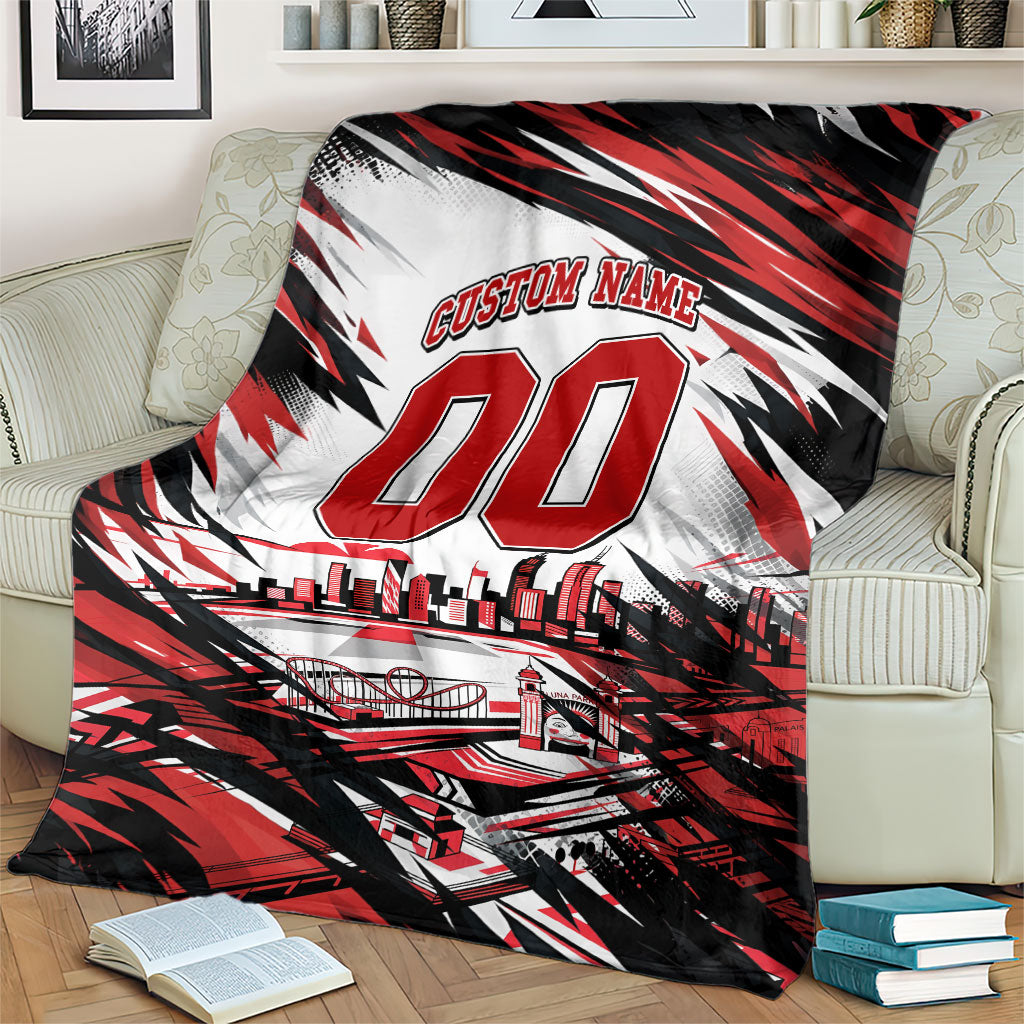 Personalised St Kilda Saints Fan Pride Blanket Crusader Mascot Graphic Art With Melbourne City Skyline