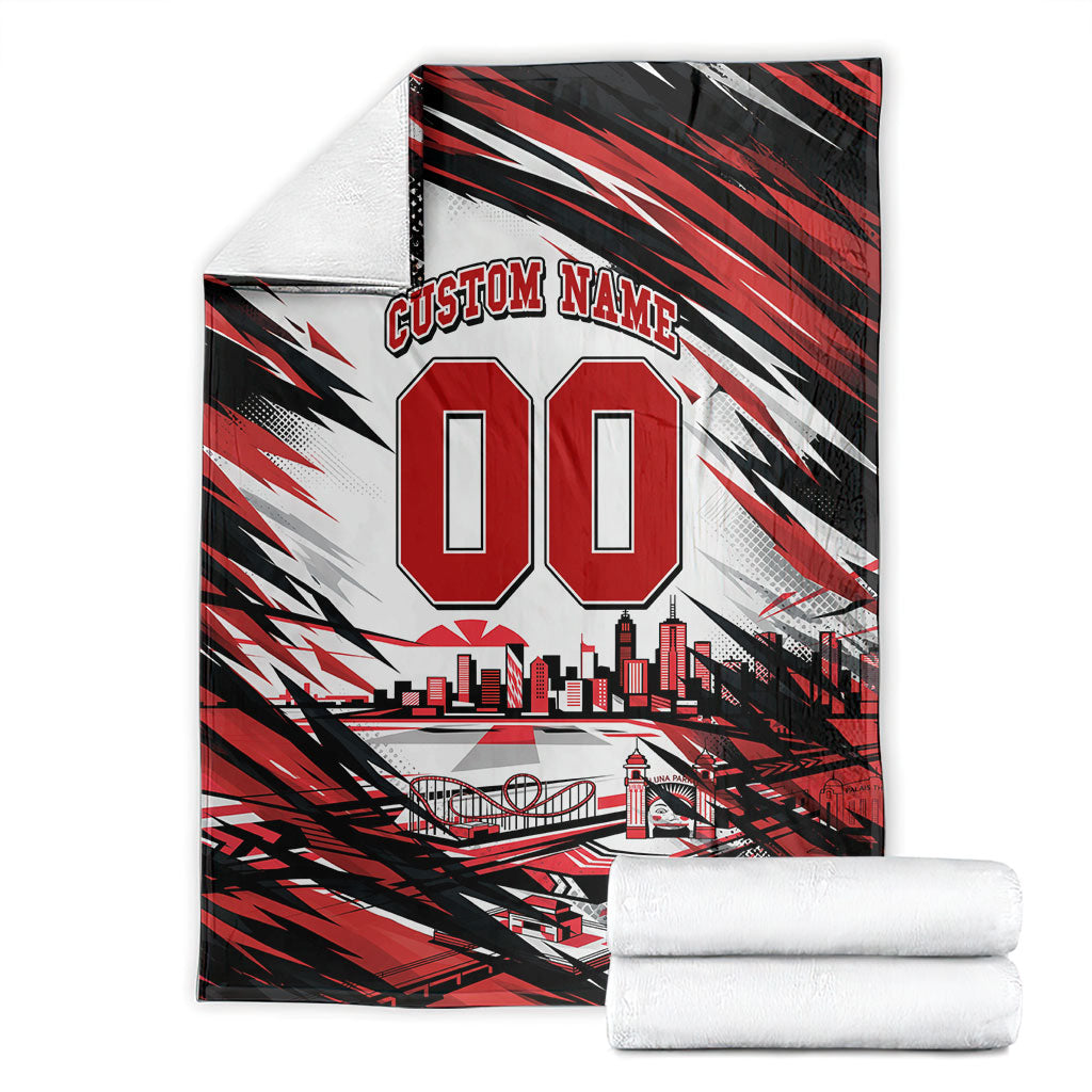 Personalised St Kilda Saints Fan Pride Blanket Crusader Mascot Graphic Art With Melbourne City Skyline