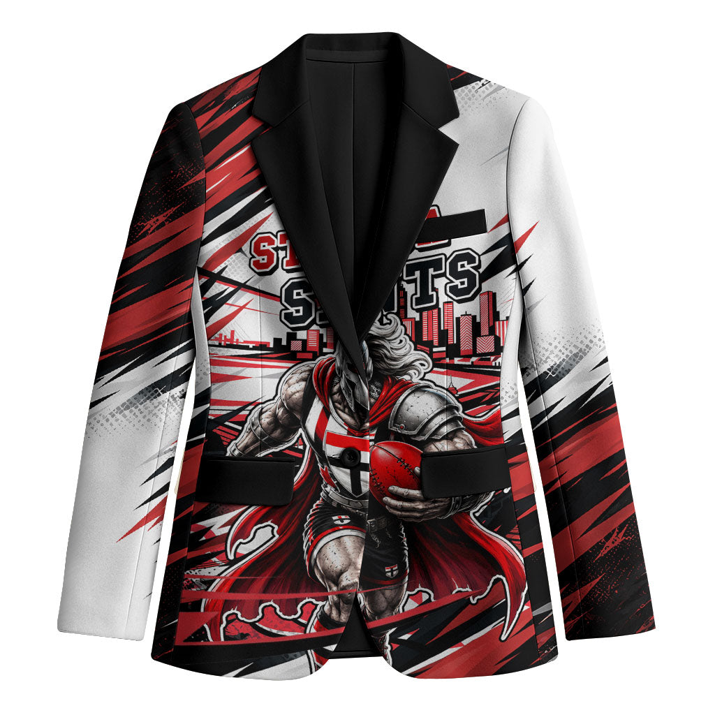 Personalised St Kilda Saints Fan Pride Blazer Crusader Mascot Graphic Art With Melbourne City Skyline