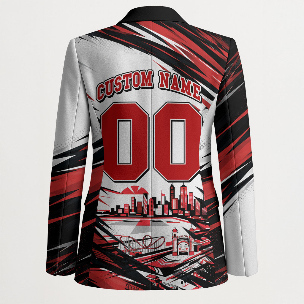 Personalised St Kilda Saints Fan Pride Blazer Crusader Mascot Graphic Art With Melbourne City Skyline