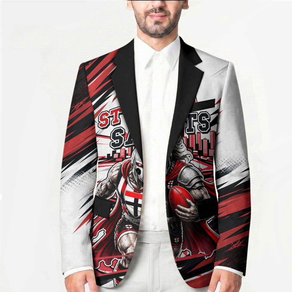 Personalised St Kilda Saints Fan Pride Blazer Crusader Mascot Graphic Art With Melbourne City Skyline