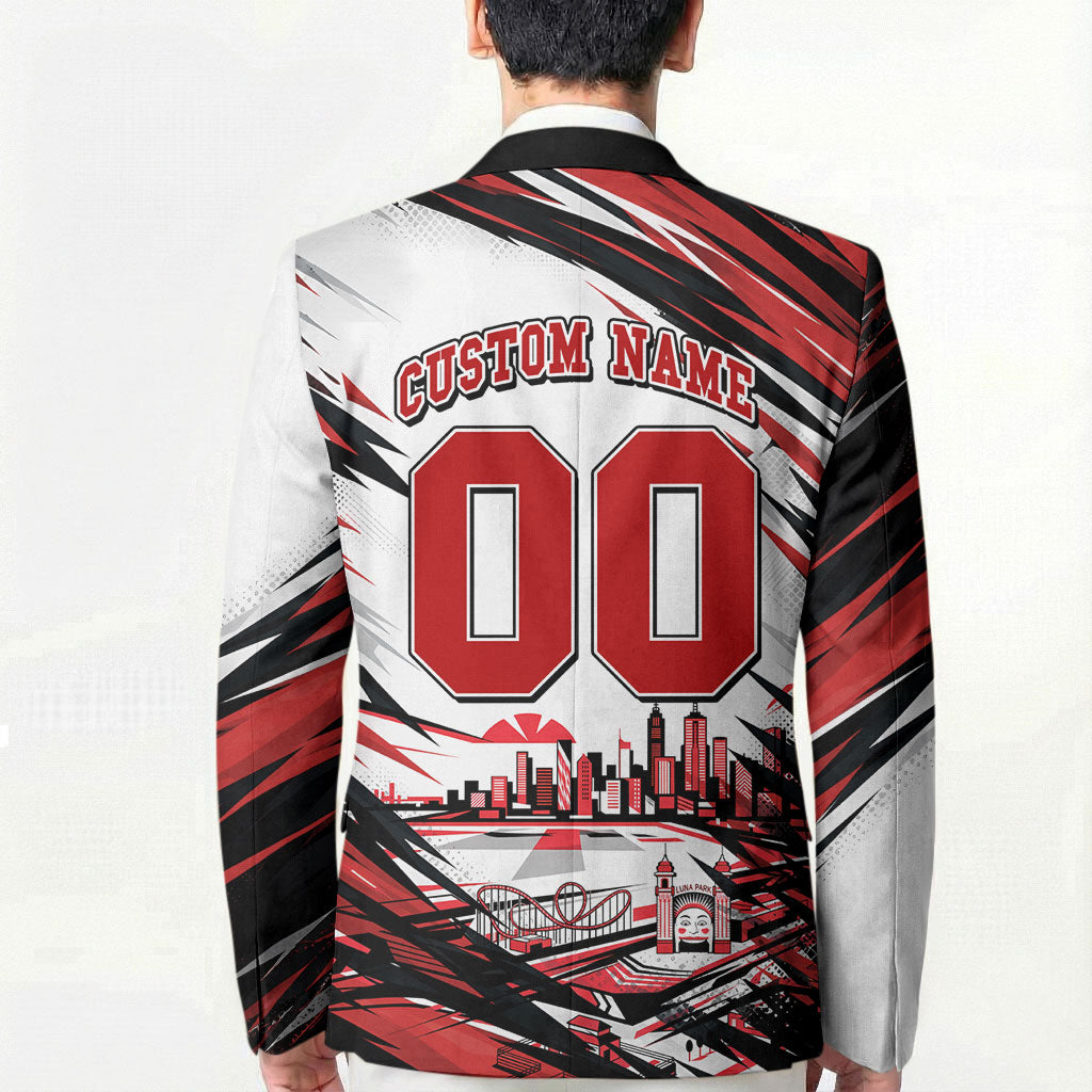 Personalised St Kilda Saints Fan Pride Blazer Crusader Mascot Graphic Art With Melbourne City Skyline
