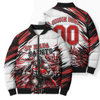 Personalised St Kilda Saints Fan Pride Bomber Puffer Jacket Crusader Mascot Graphic Art With Melbourne City Skyline