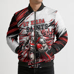 Personalised St Kilda Saints Fan Pride Bomber Puffer Jacket Crusader Mascot Graphic Art With Melbourne City Skyline