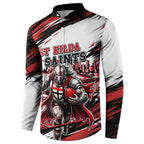 Personalised St Kilda Saints Fan Pride Button Sweatshirt Crusader Mascot Graphic Art With Melbourne City Skyline
