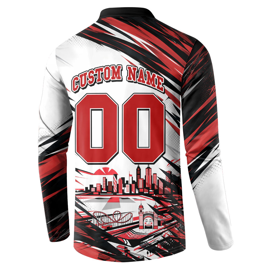 Personalised St Kilda Saints Fan Pride Button Sweatshirt Crusader Mascot Graphic Art With Melbourne City Skyline