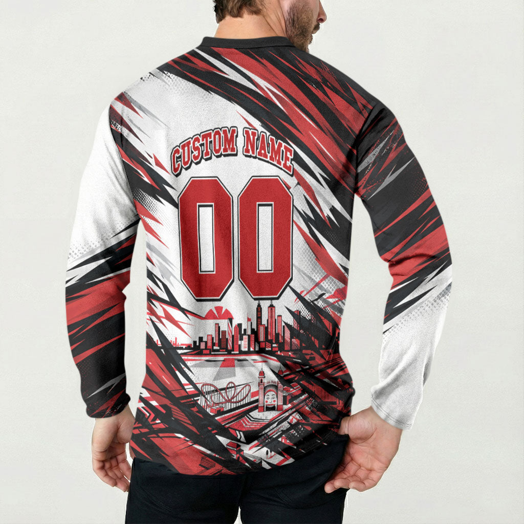 Personalised St Kilda Saints Fan Pride Button Sweatshirt Crusader Mascot Graphic Art With Melbourne City Skyline