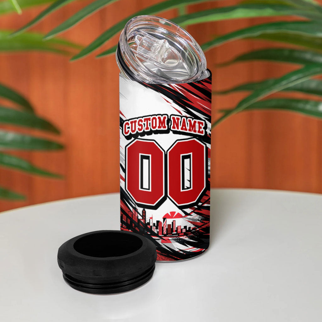 Personalised St Kilda Saints Fan Pride 4 in 1 Can Cooler Tumbler Crusader Mascot Graphic Art With Melbourne City Skyline