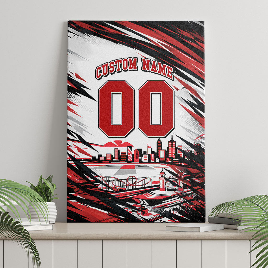 Personalised St Kilda Saints Fan Pride Canvas Wall Art Crusader Mascot Graphic Art With Melbourne City Skyline
