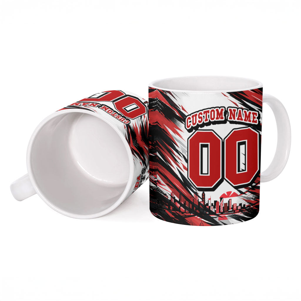 Personalised St Kilda Saints Fan Pride Ceramic Mug Crusader Mascot Graphic Art With Melbourne City Skyline