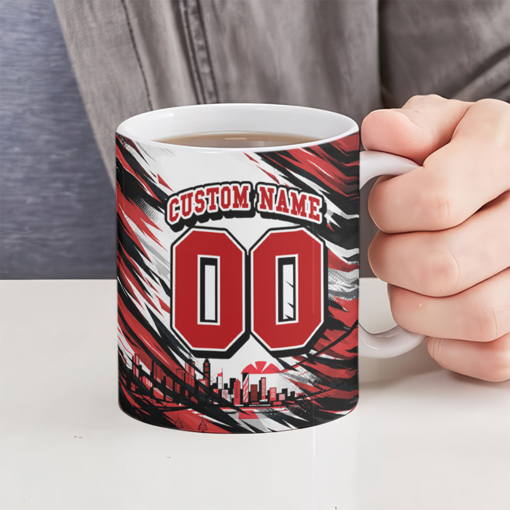 Personalised St Kilda Saints Fan Pride Ceramic Mug Crusader Mascot Graphic Art With Melbourne City Skyline