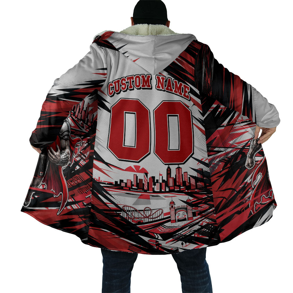Personalised St Kilda Saints Fan Pride Cloak Crusader Mascot Graphic Art With Melbourne City Skyline