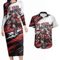 Personalised St Kilda Saints Fan Pride Couples Matching Long Sleeve Bodycon Dress and Hawaiian Shirt Crusader Mascot Graphic Art With Melbourne City Skyline