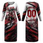 Personalised St Kilda Saints Fan Pride Couples Matching Long Sleeve Bodycon Dress and Hawaiian Shirt Crusader Mascot Graphic Art With Melbourne City Skyline