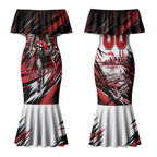 Personalised St Kilda Saints Fan Pride Couples Matching Mermaid Dress and Hawaiian Shirt Crusader Mascot Graphic Art With Melbourne City Skyline