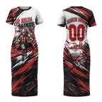 Personalised St Kilda Saints Fan Pride Couples Matching Short Sleeve Bodycon Dress and Long Sleeve Button Shirt Crusader Mascot Graphic Art With Melbourne City Skyline