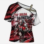 Personalised St Kilda Saints Fan Pride Cross Shoulder Shirt Crusader Mascot Graphic Art With Melbourne City Skyline
