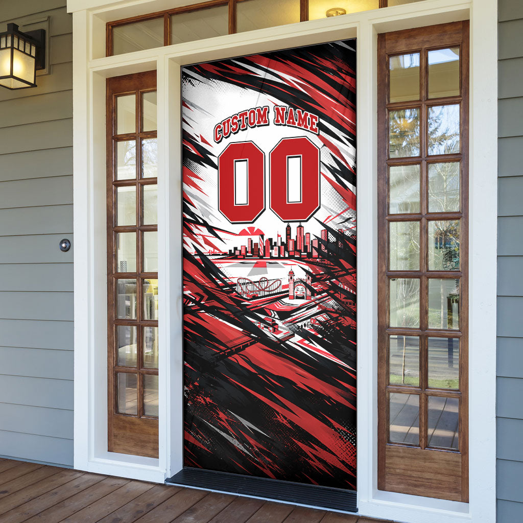 Personalised St Kilda Saints Fan Pride Door Cover Crusader Mascot Graphic Art With Melbourne City Skyline