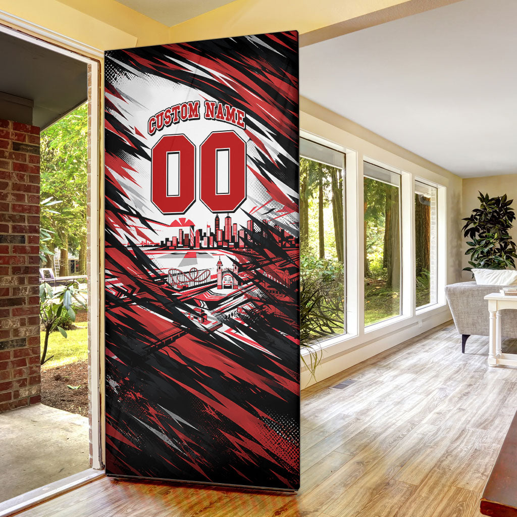 Personalised St Kilda Saints Fan Pride Door Cover Crusader Mascot Graphic Art With Melbourne City Skyline
