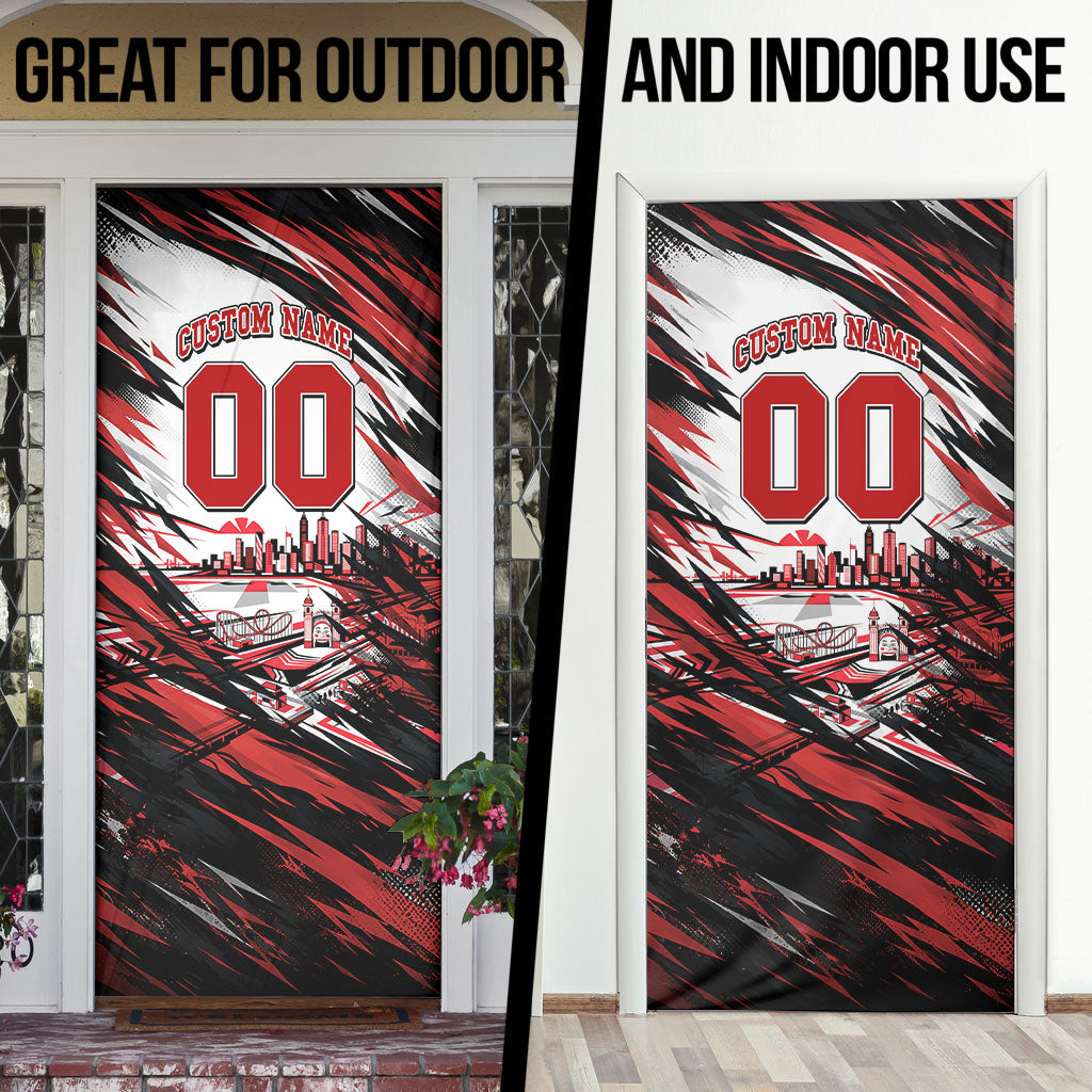 Personalised St Kilda Saints Fan Pride Door Cover Crusader Mascot Graphic Art With Melbourne City Skyline