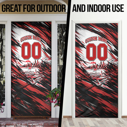 Personalised St Kilda Saints Fan Pride Door Cover Crusader Mascot Graphic Art With Melbourne City Skyline