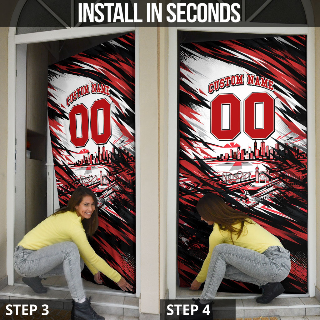 Personalised St Kilda Saints Fan Pride Door Cover Crusader Mascot Graphic Art With Melbourne City Skyline