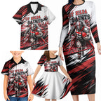 Personalised St Kilda Saints Fan Pride Family Matching Long Sleeve Bodycon Dress and Hawaiian Shirt Crusader Mascot Graphic Art With Melbourne City Skyline