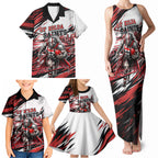 Personalised St Kilda Saints Fan Pride Family Matching Tank Maxi Dress and Hawaiian Shirt Crusader Mascot Graphic Art With Melbourne City Skyline