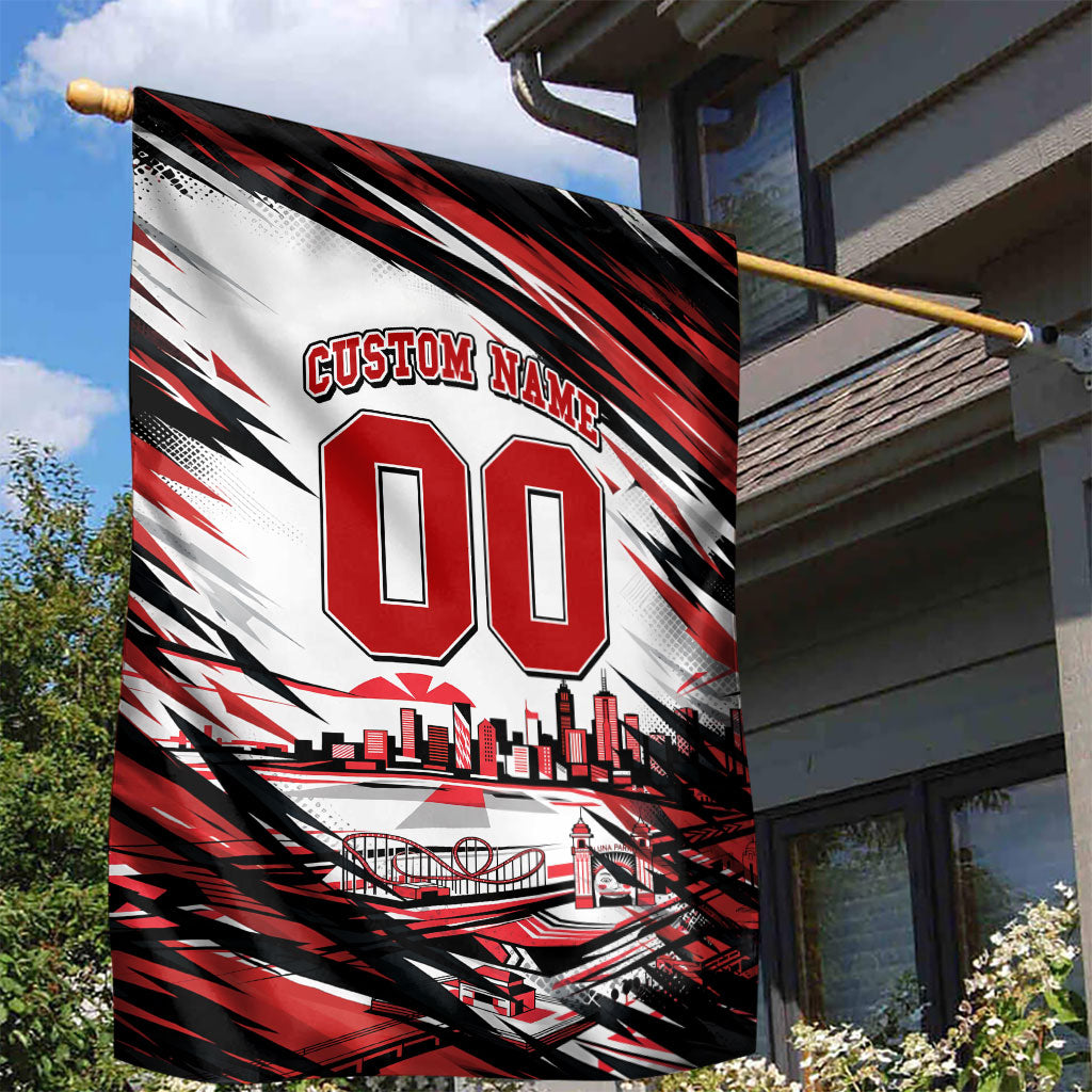 Personalised St Kilda Saints Fan Pride Garden Flag Crusader Mascot Graphic Art With Melbourne City Skyline