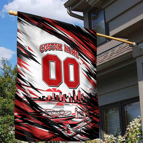 Personalised St Kilda Saints Fan Pride Garden Flag Crusader Mascot Graphic Art With Melbourne City Skyline