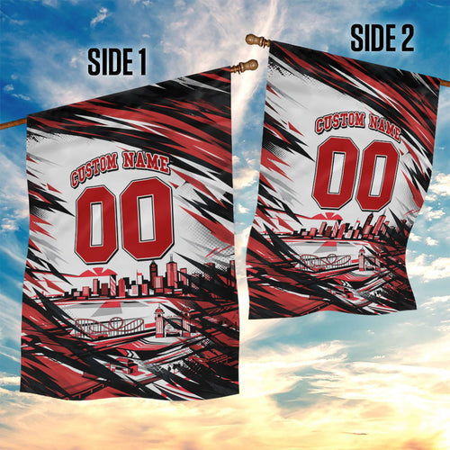 Personalised St Kilda Saints Fan Pride Garden Flag Crusader Mascot Graphic Art With Melbourne City Skyline